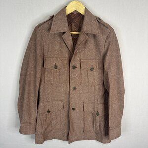 Vintage 70s Safari Field Jacket Brown Epaulettes 4-Pocket Button Front Men’s 36
